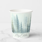 水彩雪の木々のカスタムクリスマス 紙コップ (正面)
