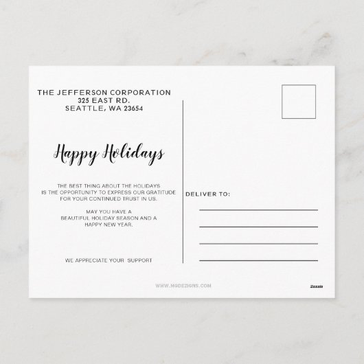 水彩雪の松の木の森の冬ビジネス シーズンポストカード (裏面)