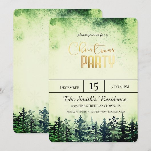 水彩雪の松の森 招待状 (正面/裏面)