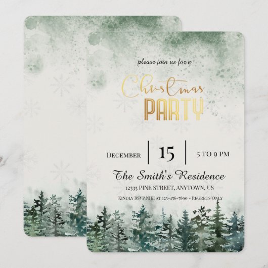 水彩雪の松の森 招待状 (正面/裏面)