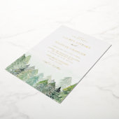 水彩雪の森の冬の結婚式 箔招待状 (回転した状態)