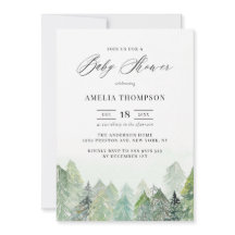 水彩雪の森の冬の赤ちゃんシャワー