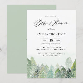 水彩雪の森の冬の赤ちゃんシャワー 招待状