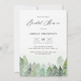 水彩雪の森の冬ブライダルシャワー 招待状