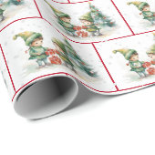 水彩雪の結晶の中のクリスマスエルフ ラッピングペーパー (ロールコーナー)