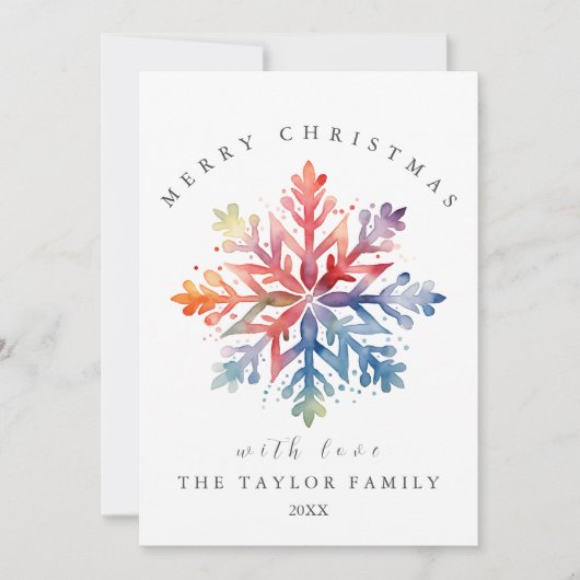 水彩雪の結晶クリスマスカード 招待状 (正面)