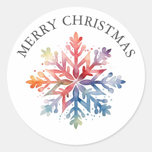 水彩雪の結晶クリスマスステッカー ラウンドシール (正面)