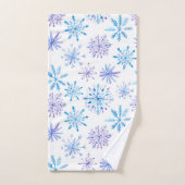 水彩雪の結晶ブルー&パープル バスタオルセット (ハンドタオル)