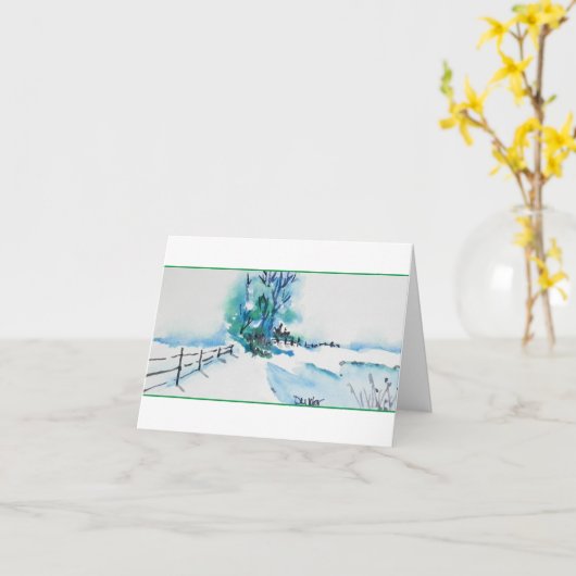 水彩雪の風景クリスマスカード カード (黄色い花)