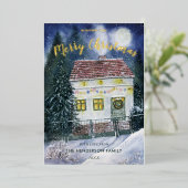 水彩雪カバーフェスティバルコテージ 箔シーズンカード (立ち正面)