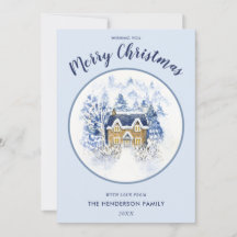 水彩雪カバーヴィンテージコテージ