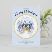 水彩雪カバーヴィンテージコテージ 箔シーズンカード (立ち正面)