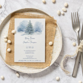 水彩雪カバー常緑赤ちゃんシャワー 招待状