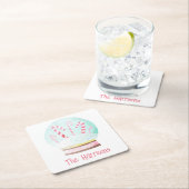 水彩雪グローブクリスマス紙コースター スクエアペーパーコースター (インサイチュ)