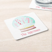 水彩雪グローブクリスマス紙コースター スクエアペーパーコースター (アングル)