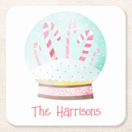 水彩雪グローブクリスマス紙コースター スクエアペーパーコースター