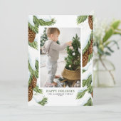 水彩雪ピネコーンハッピーホリデーズフォト シーズンカード (スタンド正面)