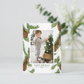 水彩雪ピネコーンハッピーホリデーズフォト シーズンポストカード (スタンド正面)