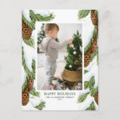 水彩雪ピネコーンハッピーホリデーズフォト シーズンポストカード (正面)