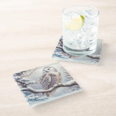 水彩雪フクロウ ガラスコースター (アングル)