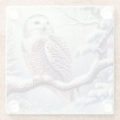 水彩雪フクロウ ガラスコースター (裏面)