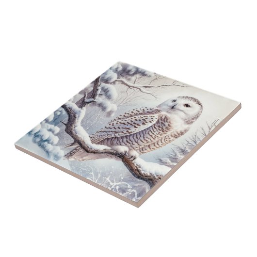 水彩雪フクロウ タイル (側面)