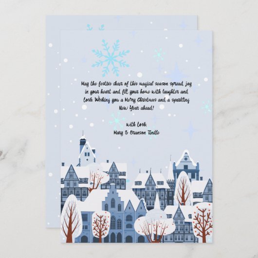 水彩雪村冬のシーン シーズンカード (正面/裏面)