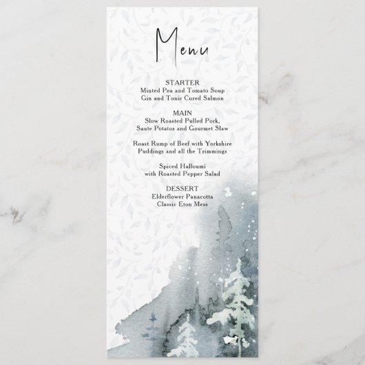 水彩雪林淡藍色冬季婚禮選單 メニュー (正面)