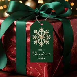 水彩雪片グリーンカスタムクリスマス ギフトタグ