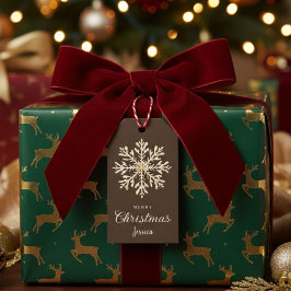 水彩雪片ブラウンカスタムクリスマス ギフトタグ