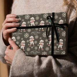 水彩雪片ブラウンプードルドッグクリスマス ラッピングペーパー