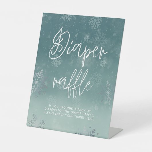 水彩雪片ベビーシャワーおむつラッフル 台座サイン (正面)