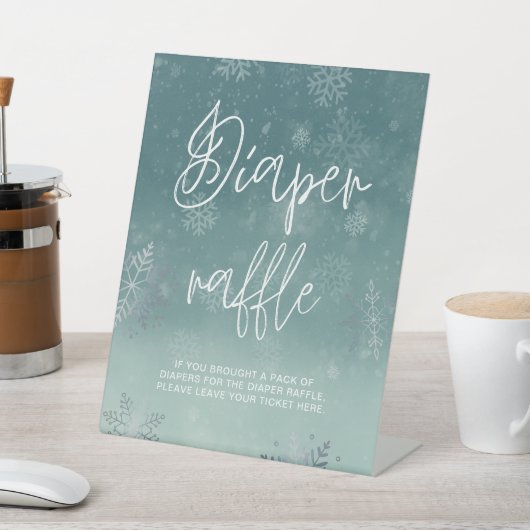 水彩雪片ベビーシャワーおむつラッフル 台座サイン (インサイチュ)