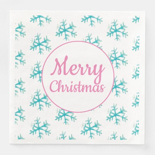 水彩雪片メリークリスマスナプキンズピンク (正面)