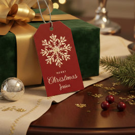 水彩雪片レッドカスタムクリスマス ギフトタグ