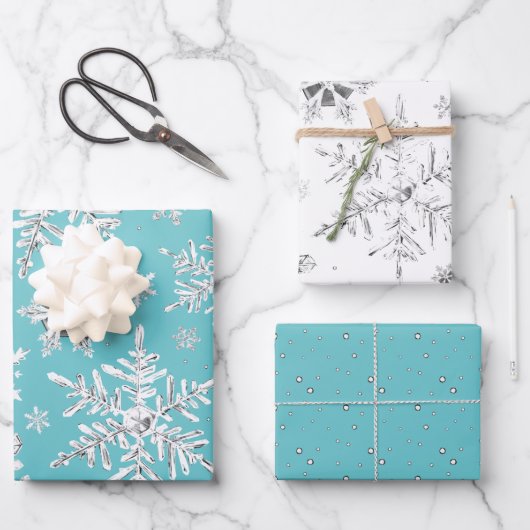 水彩雪片包み紙シート ラッピングペーパーシート (正面)