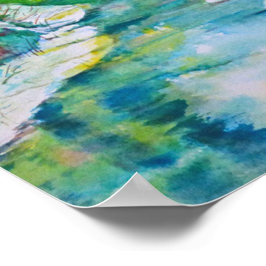 水彩雪絵画鹿ストリーム風景 ポスター (角)