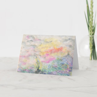 水彩雲とボート カード