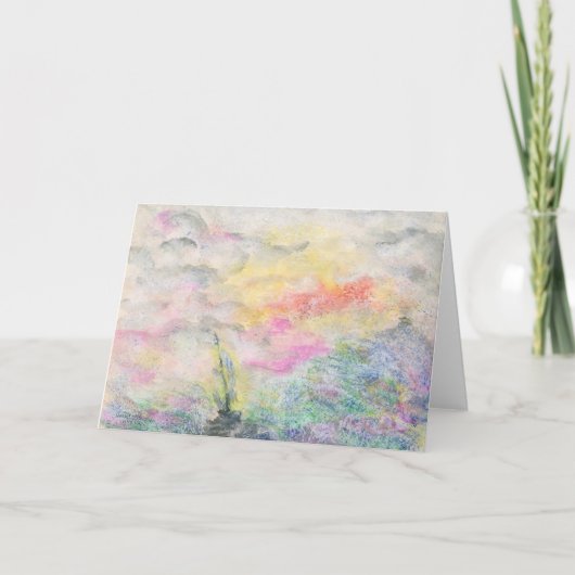 水彩雲とボート カード (正面)