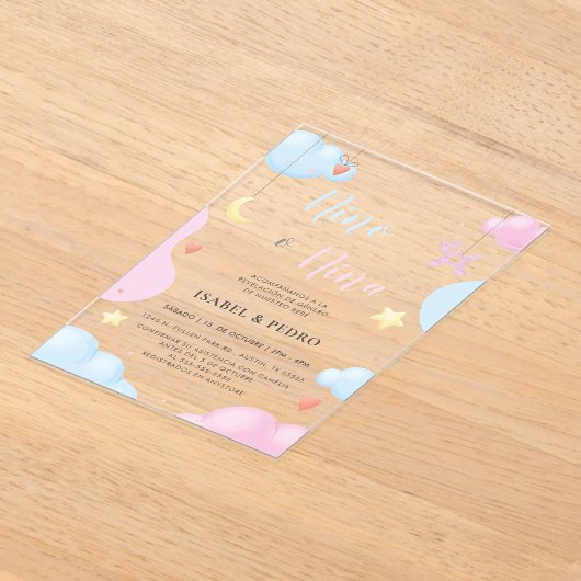 水彩雲と星の性スペインの別表示 アクリル招待状 (レイダウン)