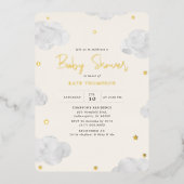 水彩雲クリームニュートラルベビーシャワー金ゴールド 箔招待状 (正面)