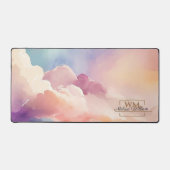 水彩雲ブラック金ゴールドモノグラム名スクリプト デスクマット (正面)