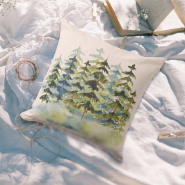 水彩霧がかった緑の松の森 アウトドアクッション