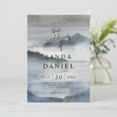 水彩霧の山の藍青結婚の 招待状 (スタンド正面)