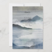 水彩霧の山の藍青結婚の 招待状 (裏面)