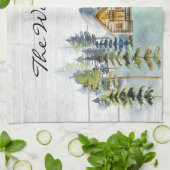 水彩霧素朴の森マウンテンキャビン キッチンタオル (折り畳み)