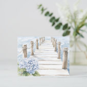 水彩青あじさい海波止場沿岸 シーズンポストカード (スタンド正面)