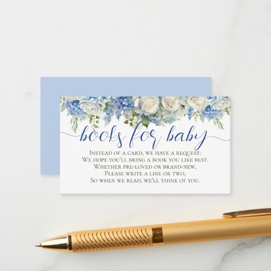 水彩青あじさい花ブックスベビー エンクロージャーカード (正面/裏面インサイチュ)