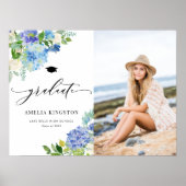 水彩青あじさい花写真卒業 ポスター (正面)