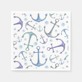 水彩青いかり模様。航海のビーチ スタンダードカクテルナプキン